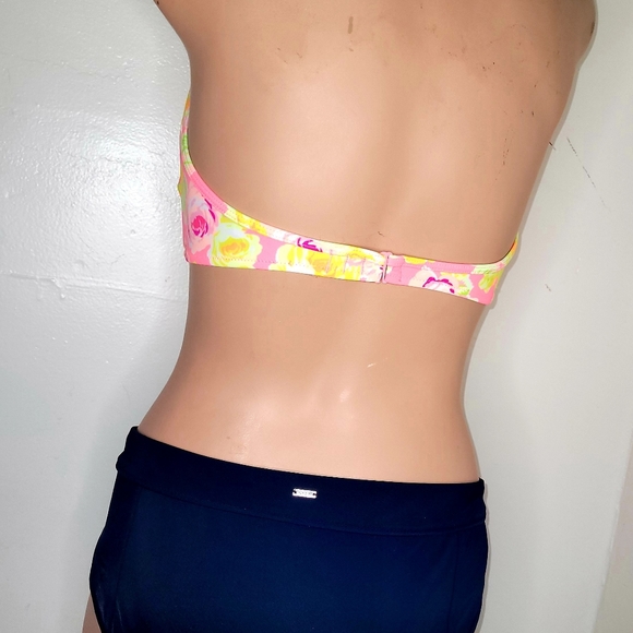 PINK VS MEDIUM NEW MEDIUM Removable Cups 2 Piece Flowerd Black SWIM SUIT - Picture 10 of 11